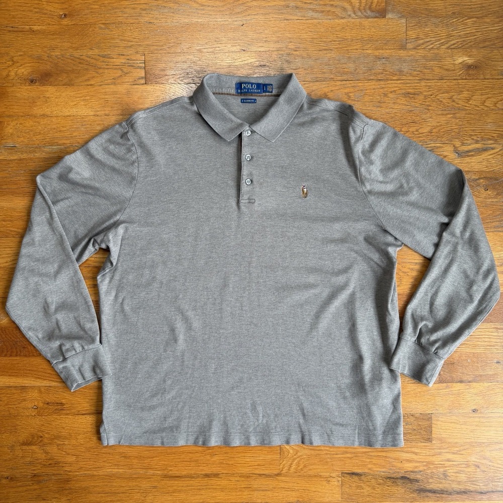 Polo Ralph Lauren Polo Shirt L Gray Heather Rugby Cotton Soft Touch Classic Fit